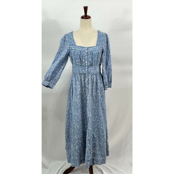 DOEN Sz S Small Blue Garden Bloom Floral Minta Dress Organic Cotton Viscose NWT - Picture 9 of 11